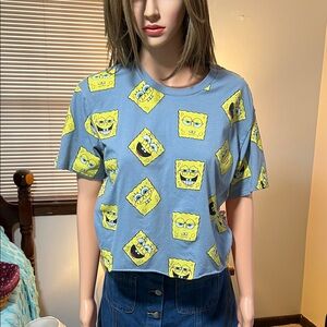 SpongeBob SquarePants Blue Graphic crop Tee L